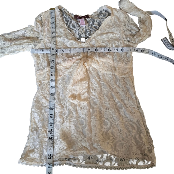Zena Jeans Vintage Cream Floral Lace Bow Front Top Long Sleeve Small Y2K - Picture 9 of 12